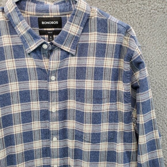 Bonobos Shirt Slim Fit Mens XL Long Blue White Plaid Button Up Long Sleeve - Picture 2 of 8